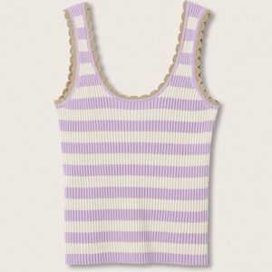 Mango Sleeveless Purple Striped Knit Scalloped Detail Top. Medium. NWOT.